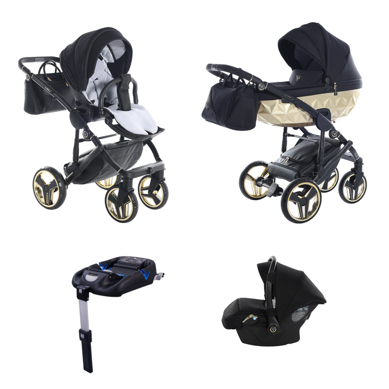 JUNAMA FLUO INDIVIDUAL SATIN BLACK GOLD - 4IN1 (INCLUDES CAR SEAT & ISOFIX BASE)