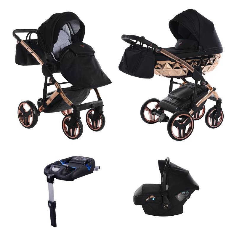 JUNAMA FLUO INDIVIDUAL MIRROR BLACK ROSE GOLD - 4IN1 (INCLUDES CAR SEAT & ISOFIX BASE)