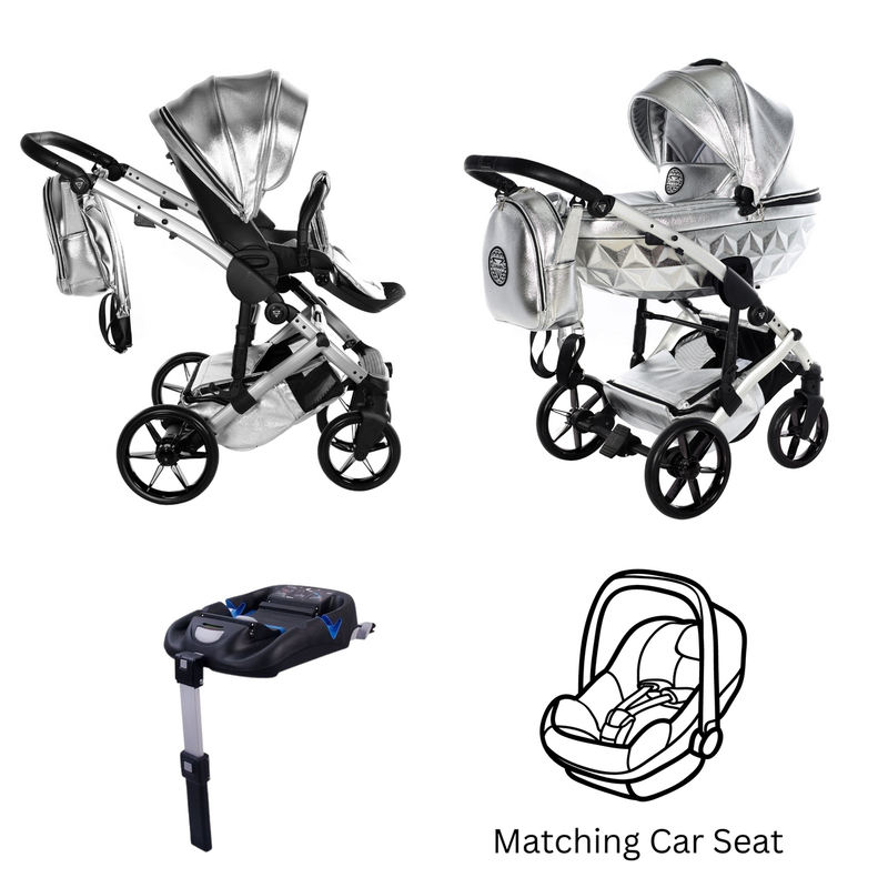 JUNAMA HANDCRAFT GLOSSY SILVER - 4IN1 (INCLUDES CAR SEAT & ISOFIX BASE)