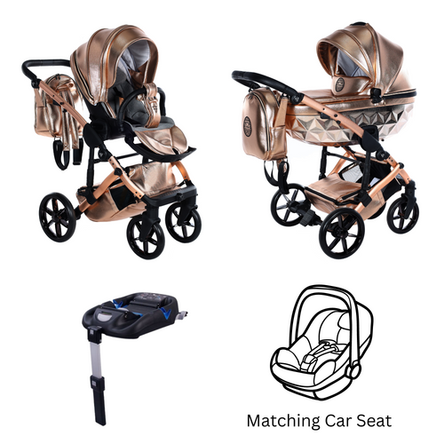 JUNAMA HANDCRAFT GLOSSY ROSE GOLD  - 4IN1 (INCLUDES CAR SEAT & ISOFIX BASE)