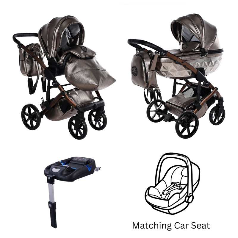 JUNAMA HANDCRAFT GLOSSY BROWN METALLIC - 4IN1 (INCLUDES CAR SEAT & ISOFIX BASE)