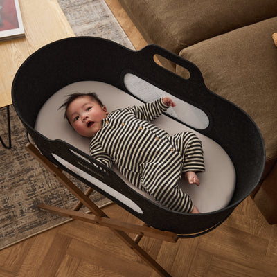 SnuzBaskit Graphite Moses Basket & Walnut Stand