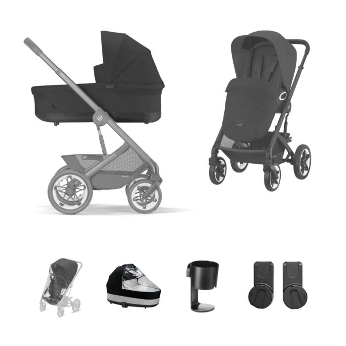 Cybex Talos S Lux Pushchair 8 Piece Bundle - Moon Black (Black Frame)