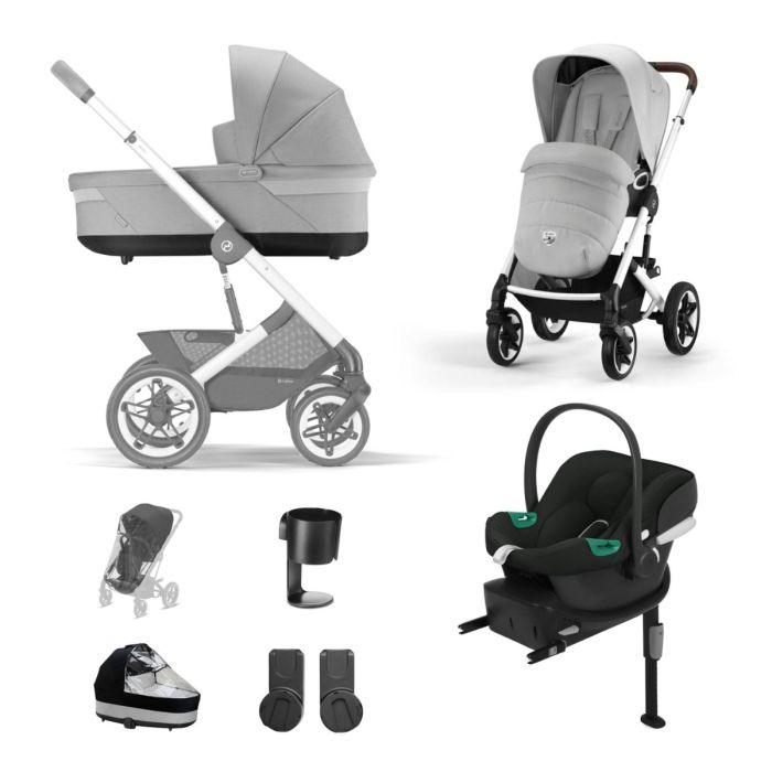 Cybex Talos S Lux Pushchair with Aton B2 Car Seat and Base 10 Piece Bundle - Lava Grey (Silver Frame)