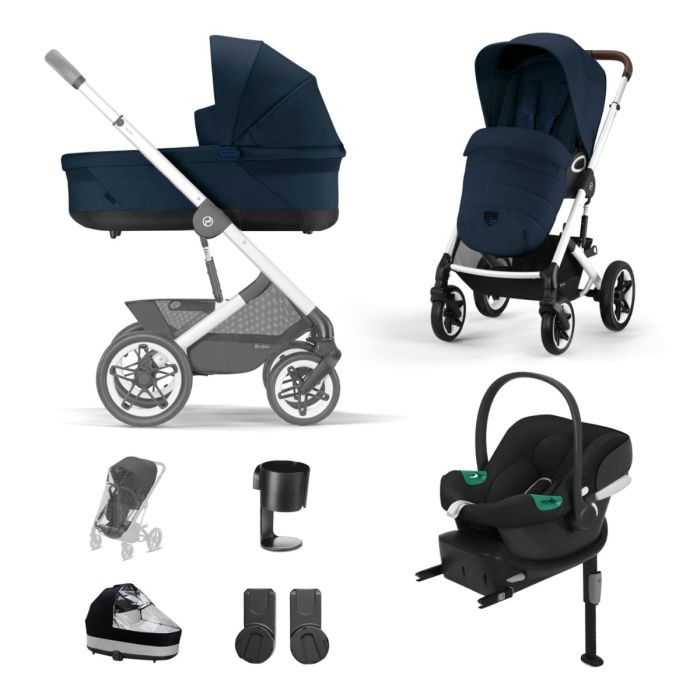 Cybex Talos S Lux Pushchair with Aton B2 Car Seat and Base 10 Piece Bundle - Ocean Blue (Silver Frame)