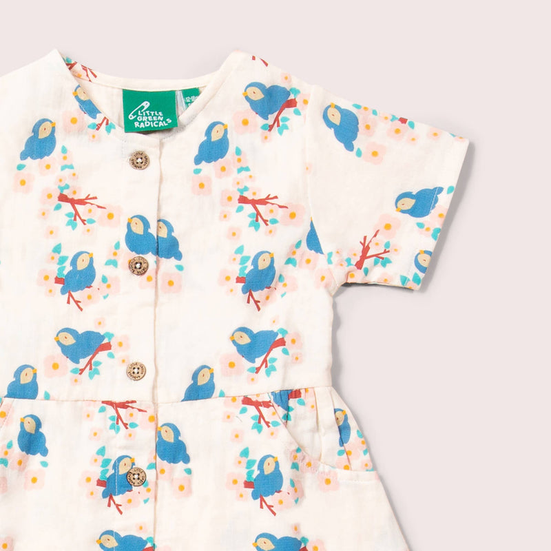 Little Green Radicals - Bluebirds Button Through Short Sleeve Dress