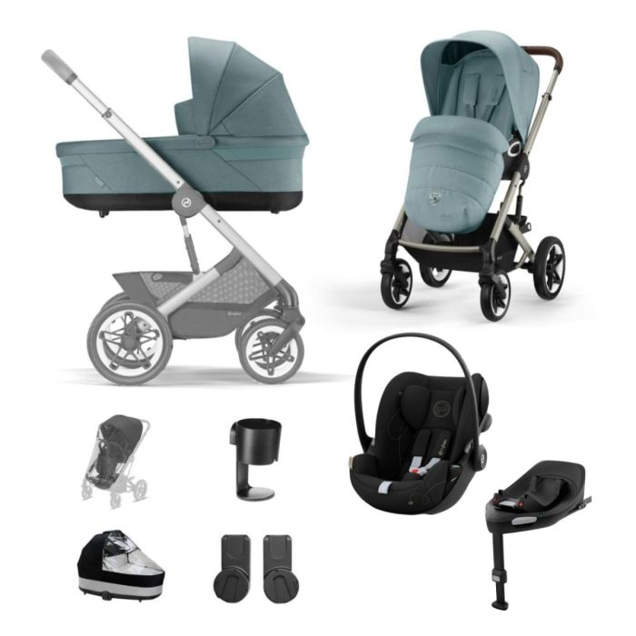 Cybex Talos S Lux Pushchair with Cloud G i-Size Car Seat and Base 10 Piece Bundle - Sky Blue (Taupe Frame)