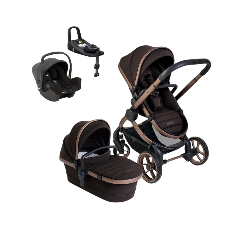 iCandy Peach 7 Pushchair & Carrycot + Joie Snug2 Car Seat & Base -  Pecan