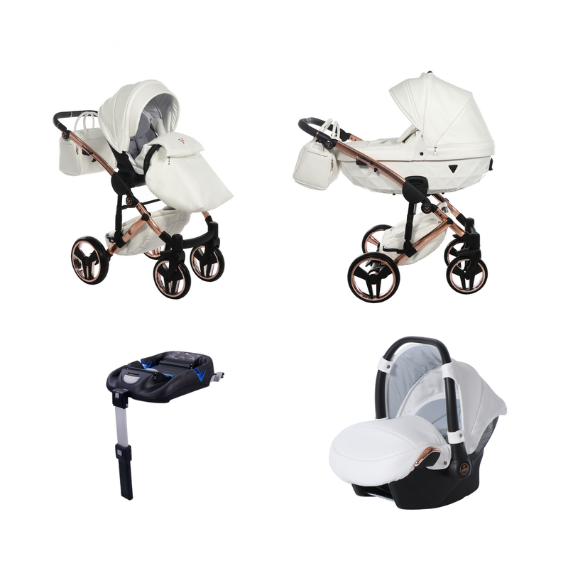 JUNAMA FLUO INDIVIDUAL WHITE ROSE GOLD - 4IN1 (INCLUDES CAR SEAT & ISOFIX BASE)