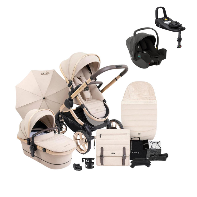 iCandy Peach 7 + Joie iSnug 2 & Base Travel System Bundle - Biscotti