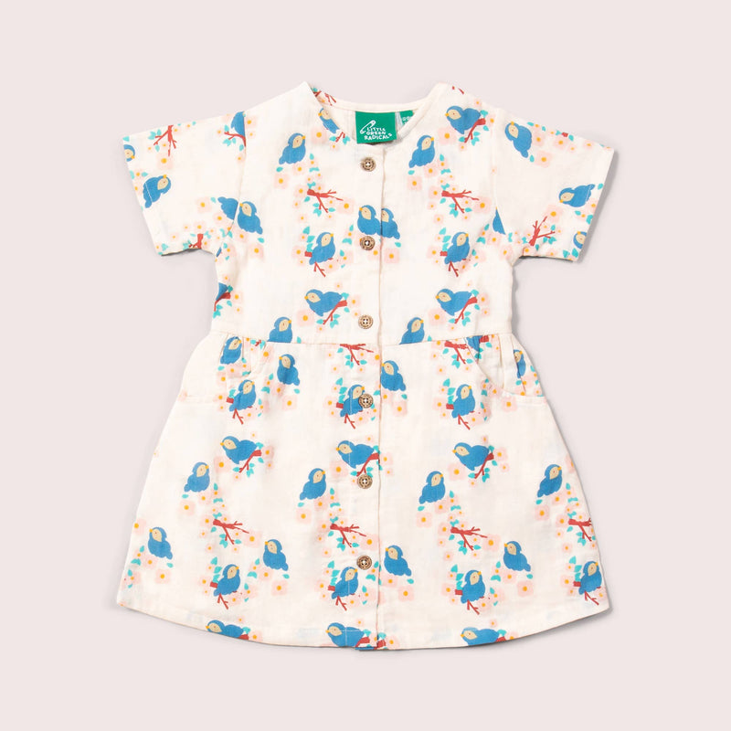 Little Green Radicals - Bluebirds Button Through Short Sleeve Dress