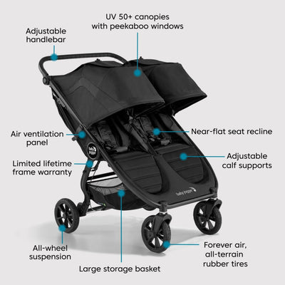 Baby Jogger City Mini GT2 Double + Carrycot - Opulent Black