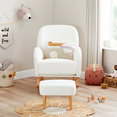 Babymore Freya Nursing Chair with Stool - Off White Bouclé