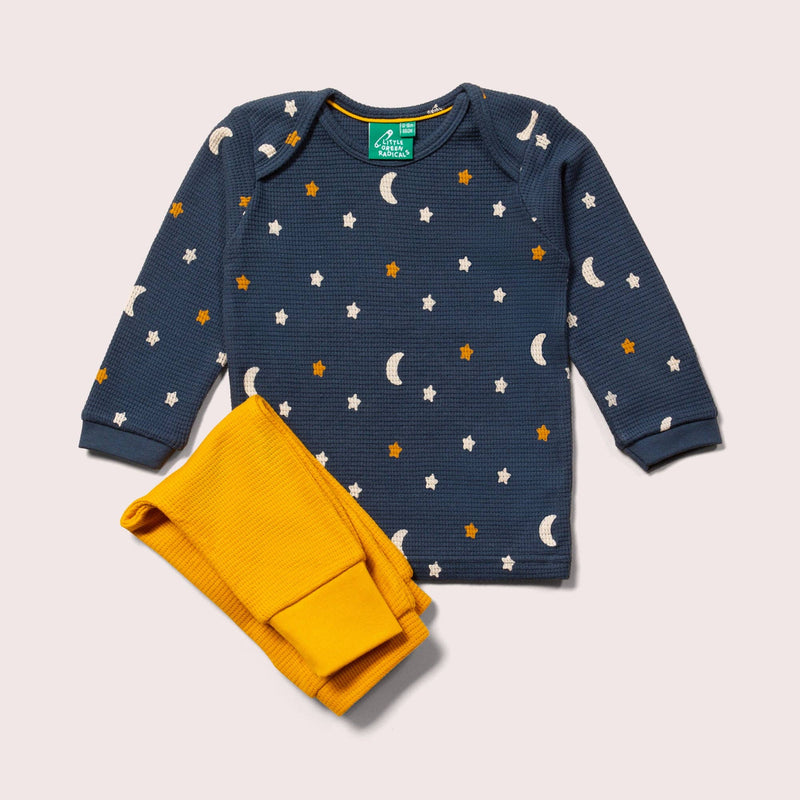 Little Green Radicals - Navy Waffle Stars Organic T-Shirt & Jogger Playset