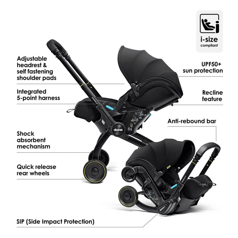 Doona X Infant Car Seat Stroller + ISOFIX Base - Nitro Black