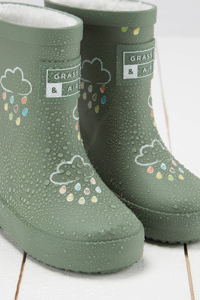 Grass & Air - Khaki Green Colour-Changing Kids Wellies