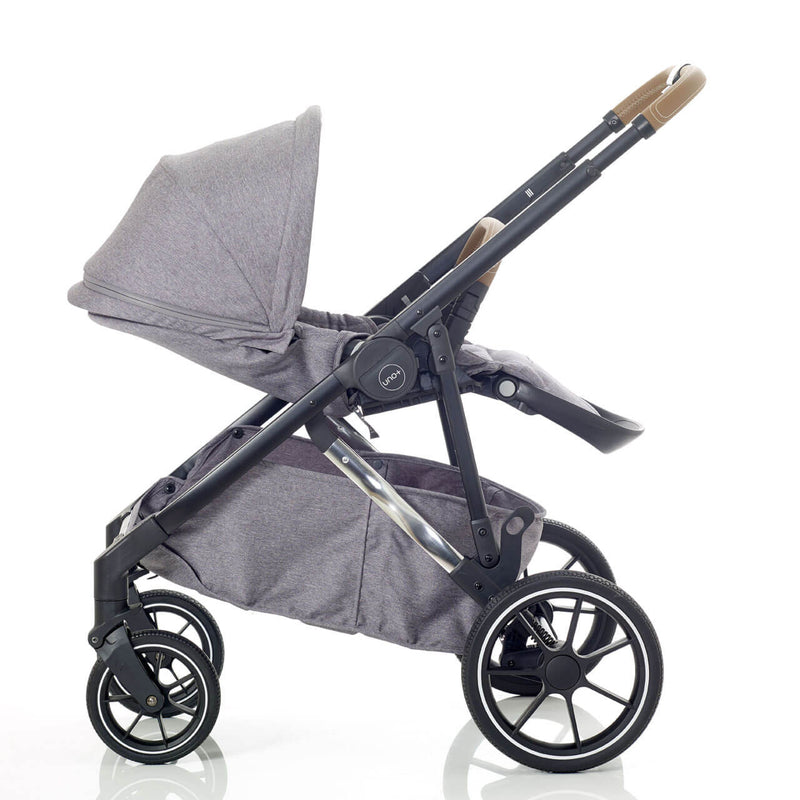 Mee-Go Uno+ Twin Pushchair & Accessories - Grey/Chrome