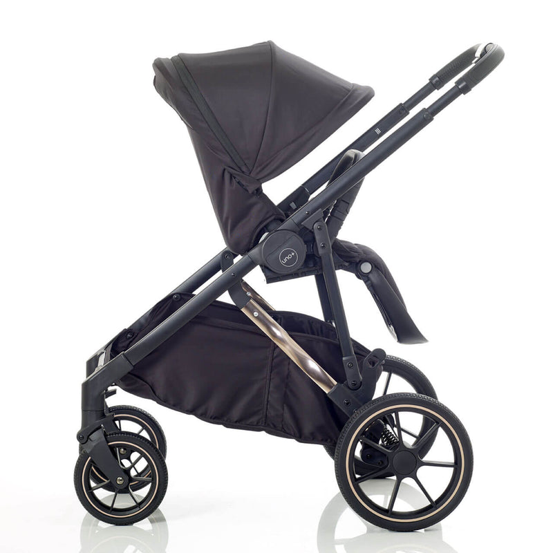 Mee-Go Uno+ Twin Pushchair & Accessories - Black/Rose