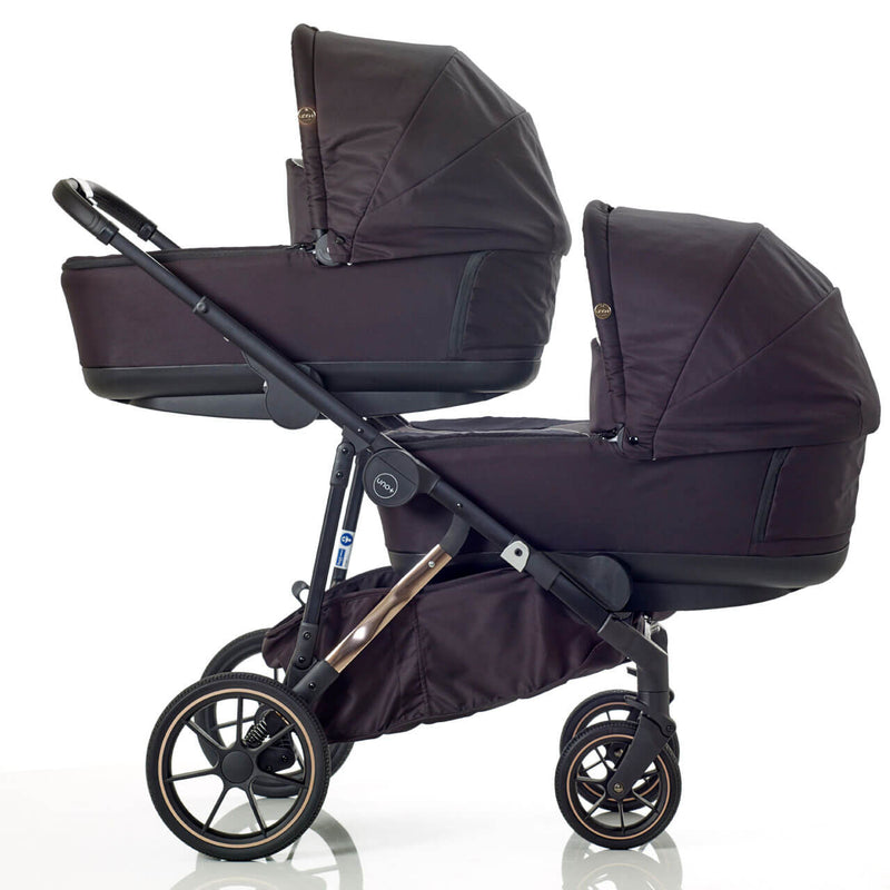 Mee-Go Uno+ Twin Pushchair & Accessories - Black/Rose