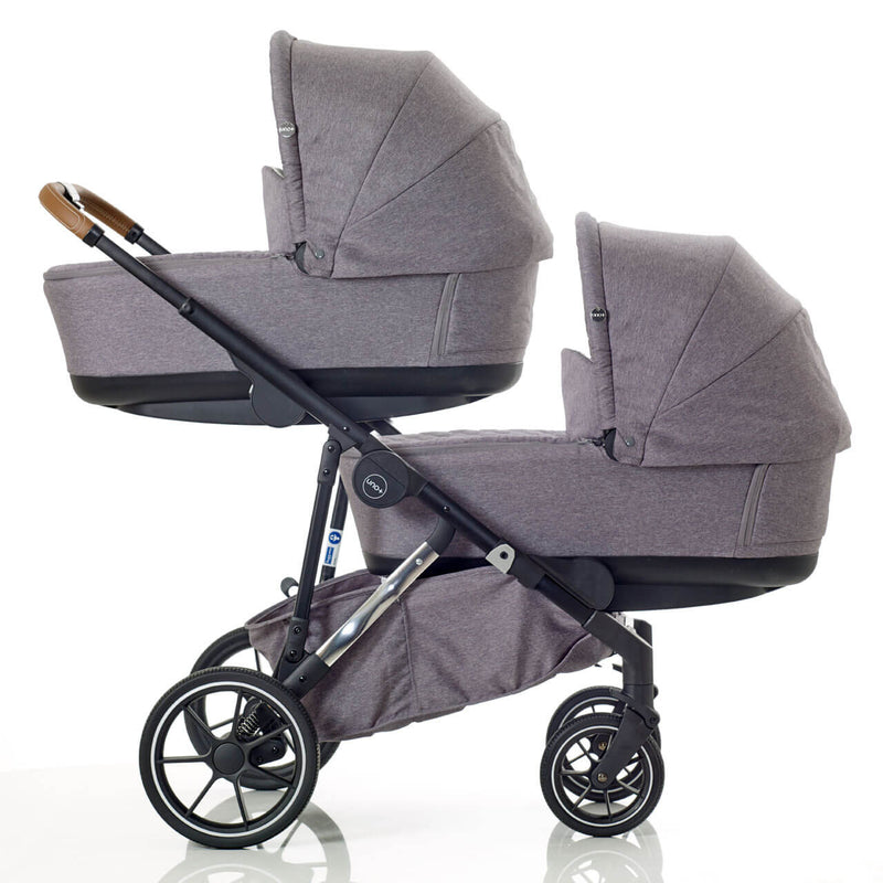 Mee-Go Uno+ Twin Pushchair & Accessories - Grey/Chrome