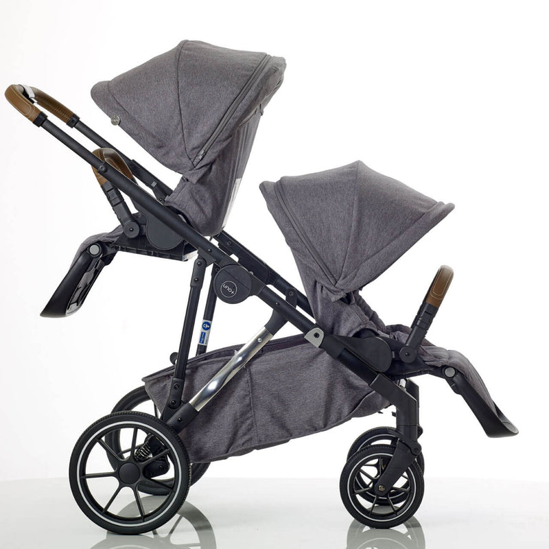 Mee-Go Uno+ Twin Pushchair & Accessories - Grey/Chrome