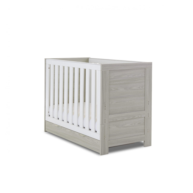 Obaby Nika Cot Bed & Under Drawer - GREY WASH & WHITE