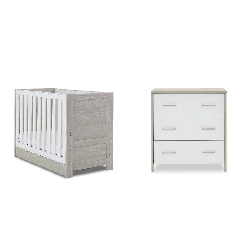 Obaby Nika Mini 2 Piece Room Set & Underdrawer - GREY WASH & WHITE