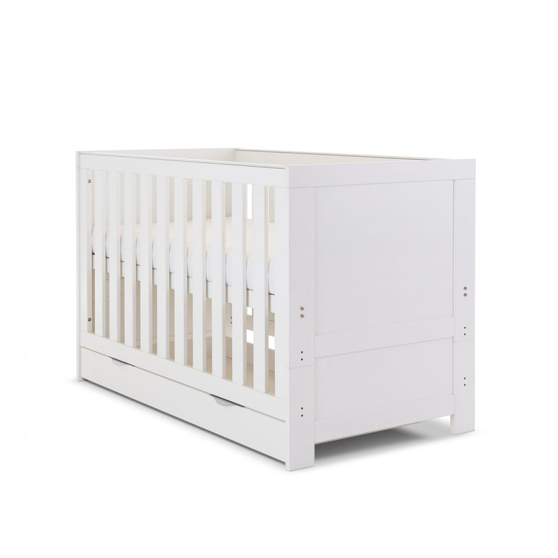 Obaby Nika Cot Bed & Under Drawer -WHITE WASH