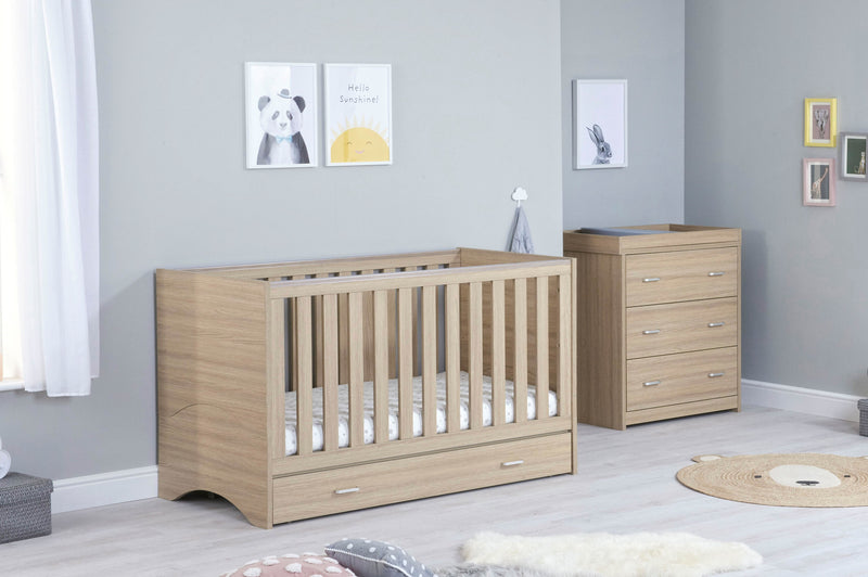 Babymore Veni Oak Room Set 2 pieces - Cot Bed with drawer & Chest