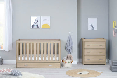 Babymore Veni Oak Room Set 2 pieces - Cot Bed with drawer & Chest