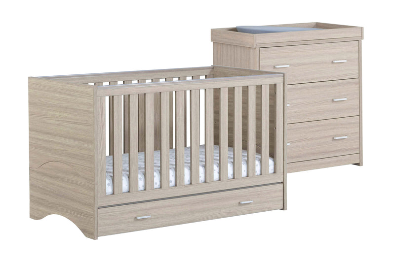 Babymore Veni Oak Room Set 2 pieces - Cot Bed with drawer & Chest