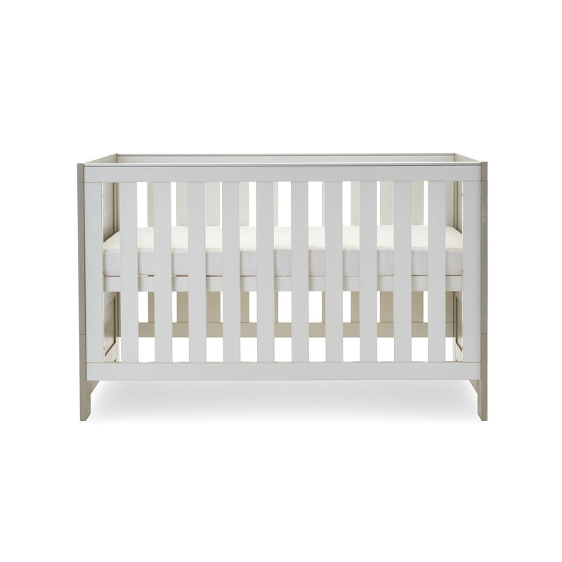 Obaby Nika Cot Bed & Under Drawer - GREY WASH & WHITE