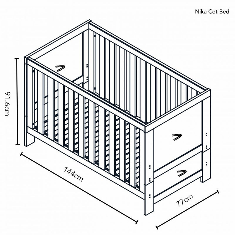 Obaby Nika Cot Bed & Under Drawer - GREY WASH & WHITE