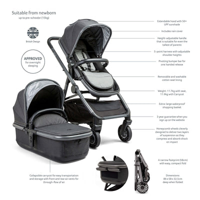 Ex Display - Ark Pushchair & Carrycot - 3 in 1 Stroller - Grey